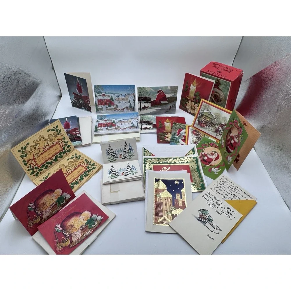 CUSTOM LOT ASSORTED 30s-70s (unused) VINTAGE CHRISTMAS GREETING CARDS W/ENVELOPE